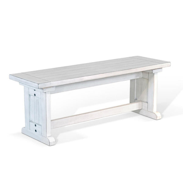 Sime Side Dining Bench, Plank Style, Off White Mahogany Wood 48 Inch -BM333355