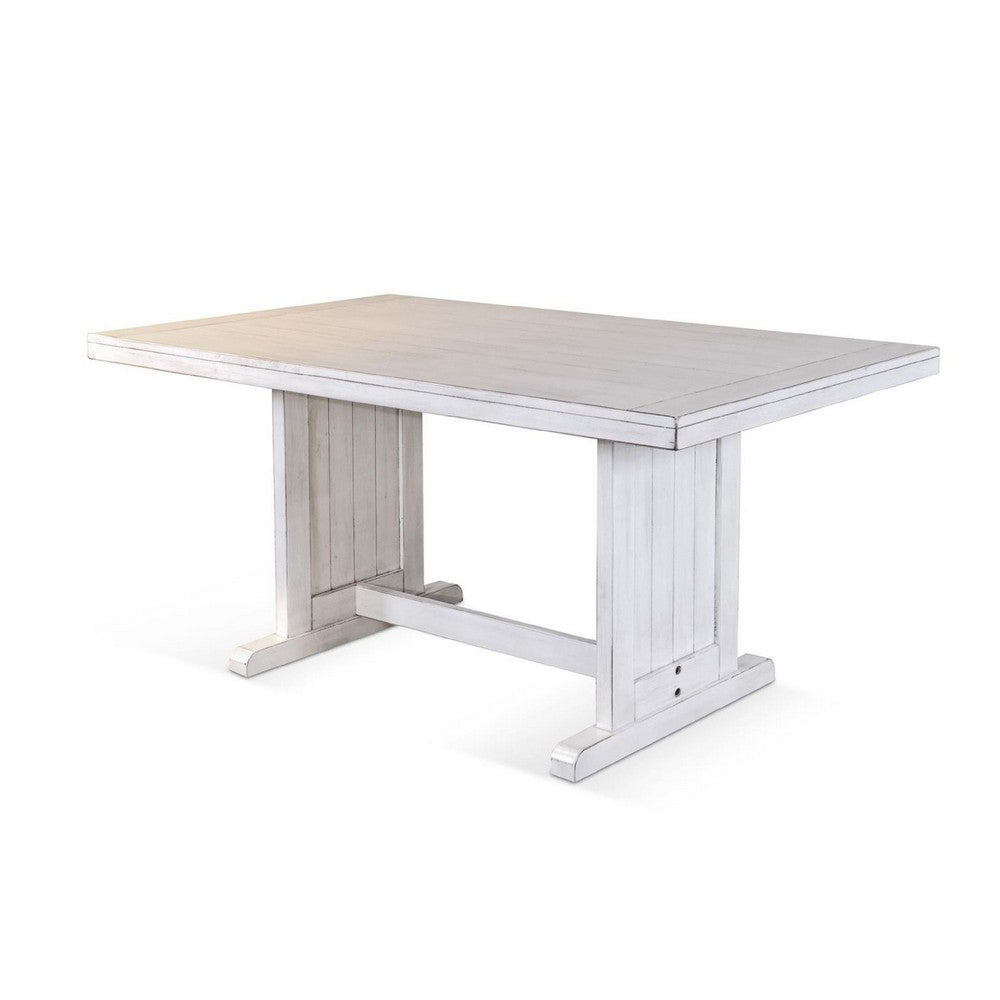 Sime Dining Table, 60 Inch Rectangular Plank Top, Off White Wood -BM333356