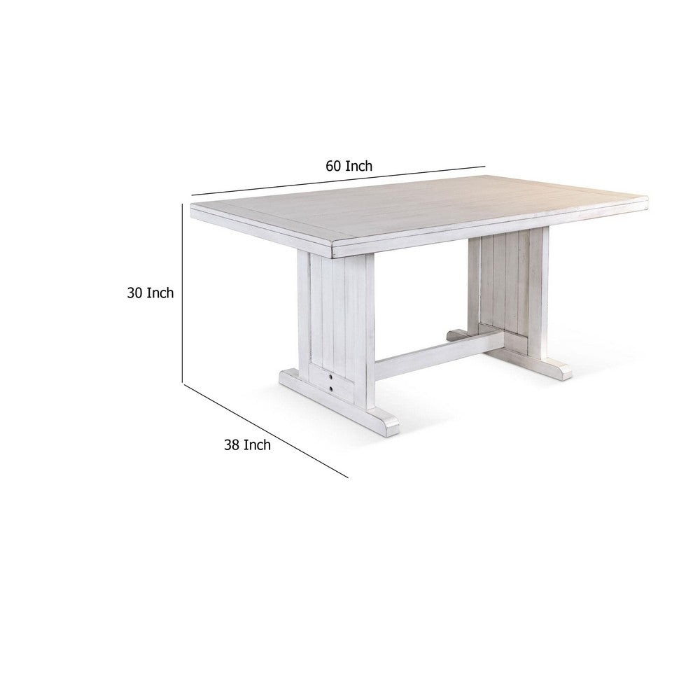 Sime Dining Table, 60 Inch Rectangular Plank Top, Off White Wood -BM333356
