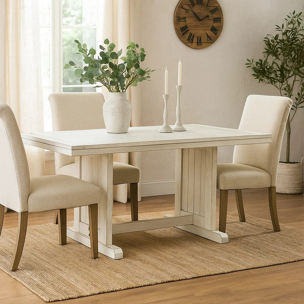 Sime Dining Table, 60 Inch Rectangular Plank Top, Off White Wood -BM333356
