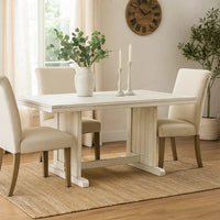 Sime Dining Table, 60 Inch Rectangular Plank Top, Off White Wood -BM333356
