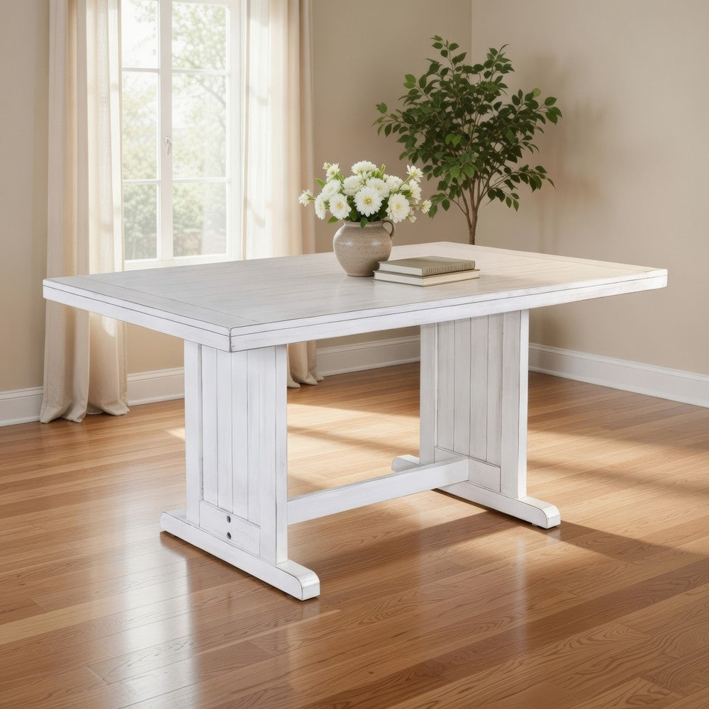 Sime Dining Table, 60 Inch Rectangular Plank Top, Off White Wood -BM333356