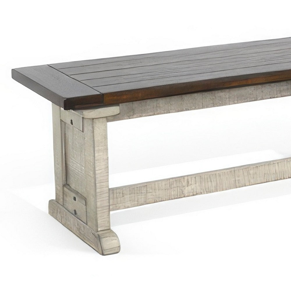 Camie Side Dining Bench, Plank Dark Brown Gray Mahogany Wood 48 Inch -BM333357