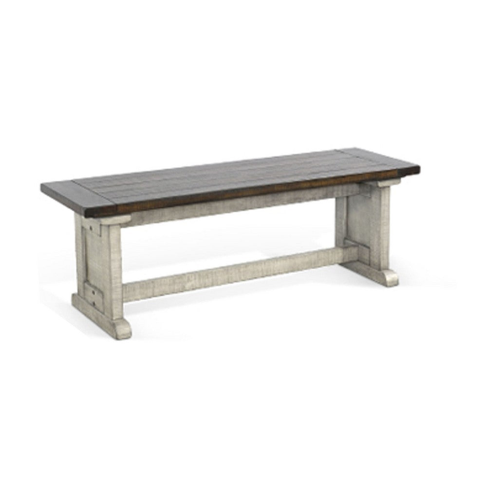 Camie Side Dining Bench, Plank Dark Brown Gray Mahogany Wood 48 Inch -BM333357