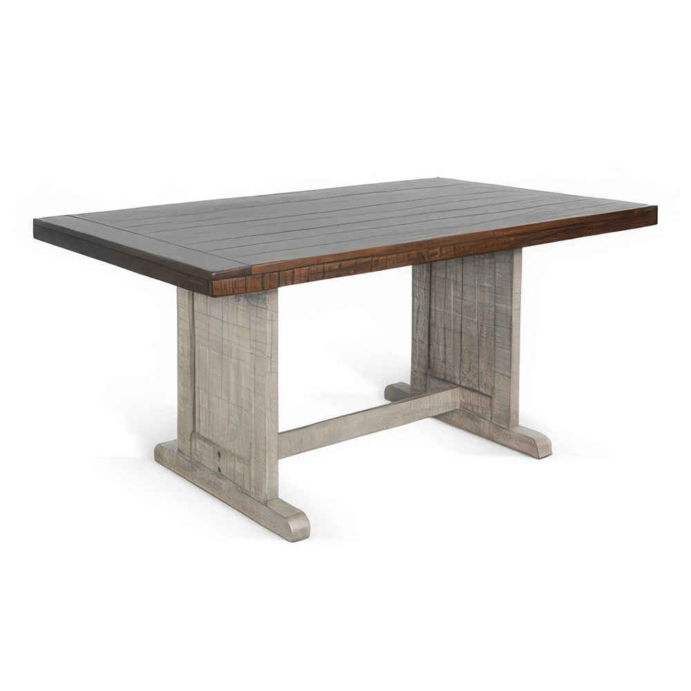 Benzara Camie Dining Table, 60 Inch Rectangular Plank Top, Dark Brown n ...