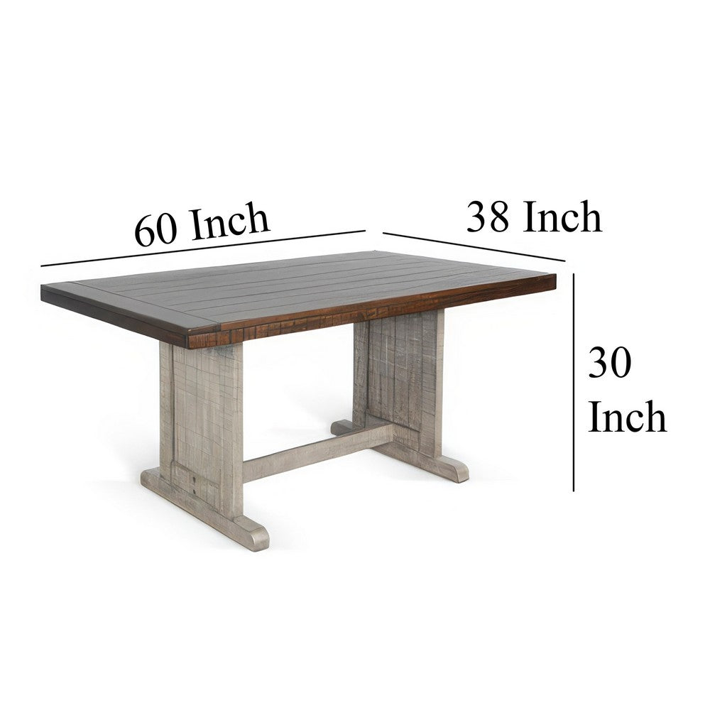 Camie Dining Table, 60 Inch Rectangular Plank Top, Dark Brown n Gray -BM333358