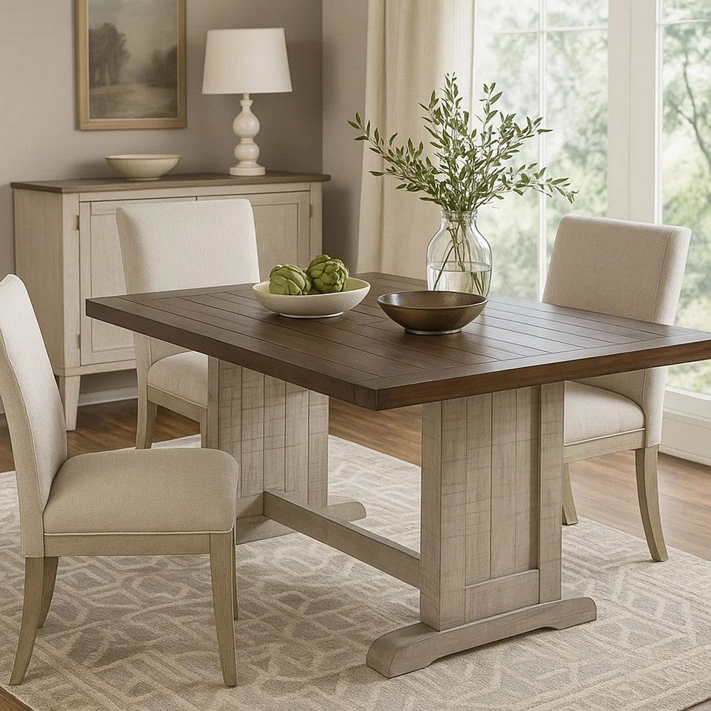 Camie Dining Table, 60 Inch Rectangular Plank Top, Dark Brown n Gray -BM333358