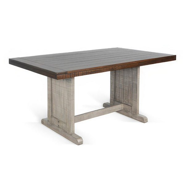 Camie Dining Table, 60 Inch Rectangular Plank Top, Dark Brown n Gray -BM333358