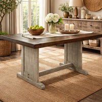 Camie Dining Table, 60 Inch Rectangular Plank Top, Dark Brown n Gray -BM333358