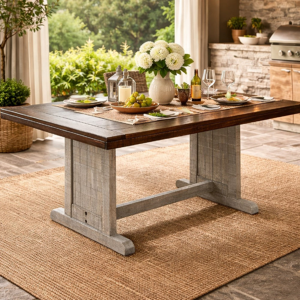 Camie Dining Table, 60 Inch Rectangular Plank Top, Dark Brown n Gray -BM333358
