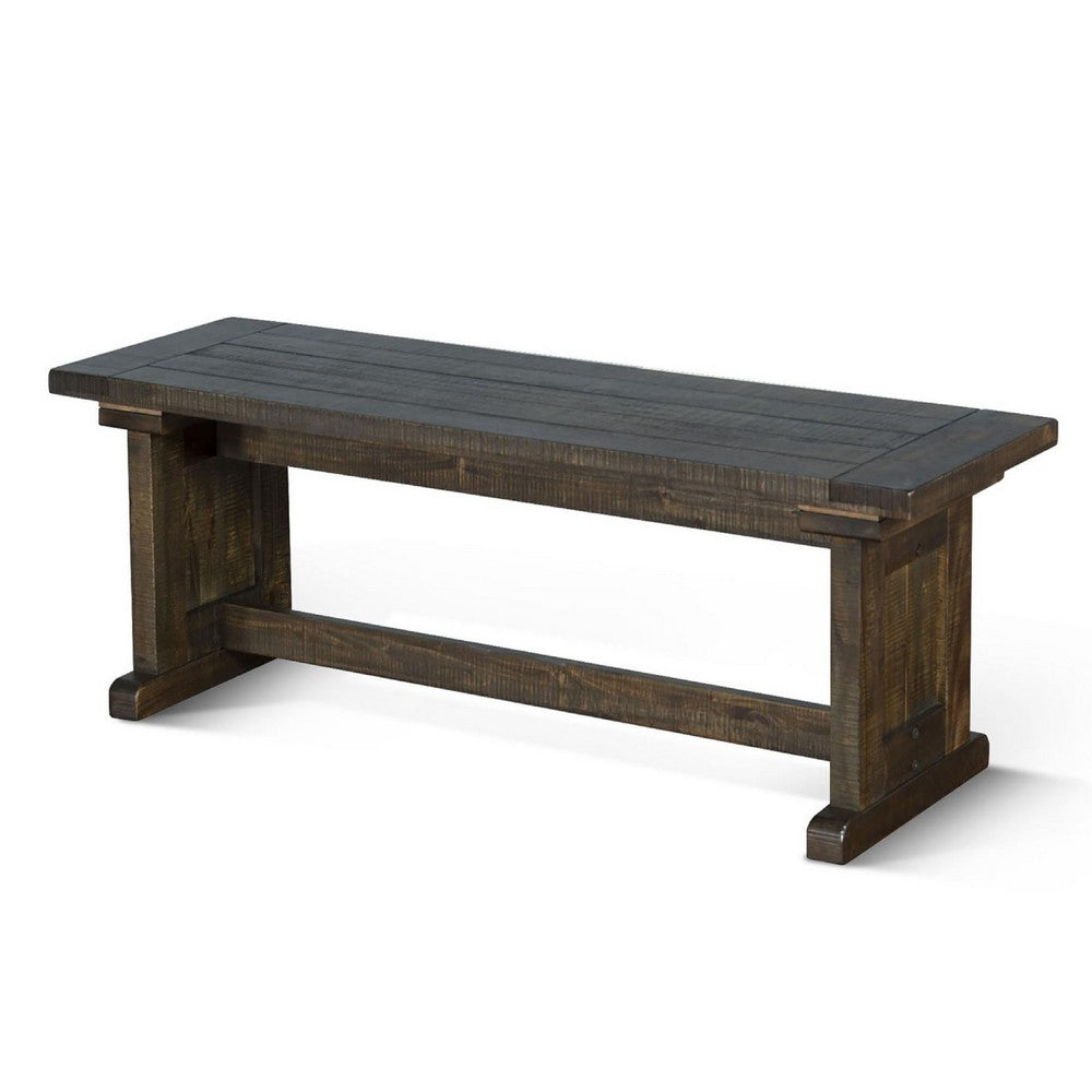 Camie Side Dining Bench, Plank Seat, Dark Brown Mahogany Wood 48 Inch -BM333359