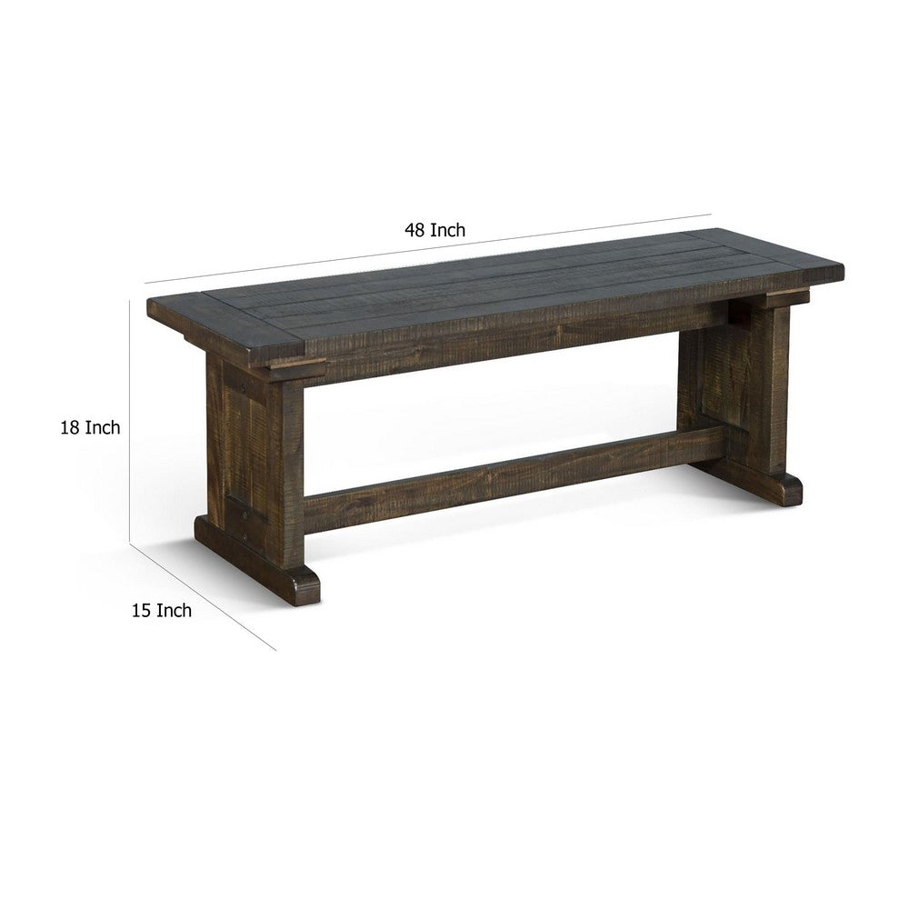 Camie Side Dining Bench, Plank Seat, Dark Brown Mahogany Wood 48 Inch -BM333359