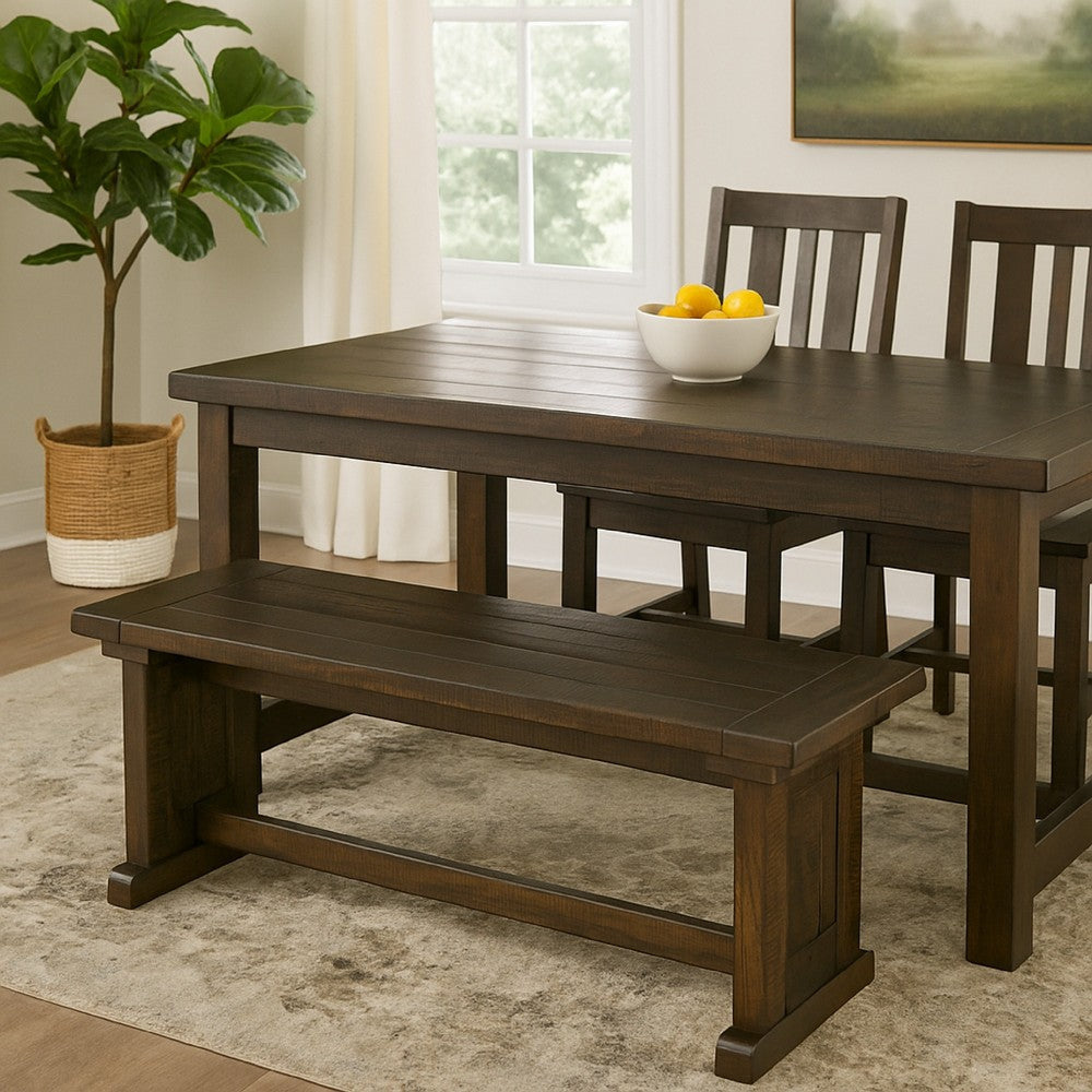 Camie Side Dining Bench, Plank Seat, Dark Brown Mahogany Wood 48 Inch -BM333359