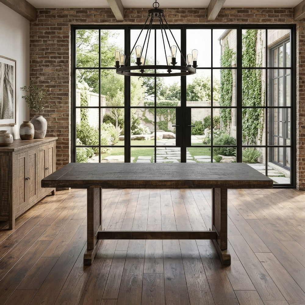 Camie Dining Table, 60 Inch Rectangular Plank Top, Brown Mahogany Wood -BM333360