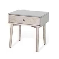 Amy Nightstand, 1 Drawer, Long Tapered Legs, Rustic Gray Mahogany Wood -BM333364