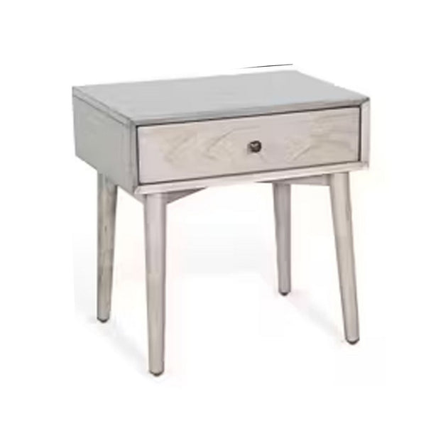 Amy Nightstand, 1 Drawer, Long Tapered Legs, Rustic Gray Mahogany Wood -BM333364