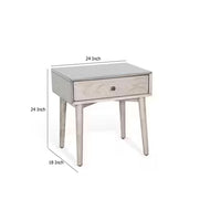 Amy Nightstand, 1 Drawer, Long Tapered Legs, Rustic Gray Mahogany Wood -BM333364