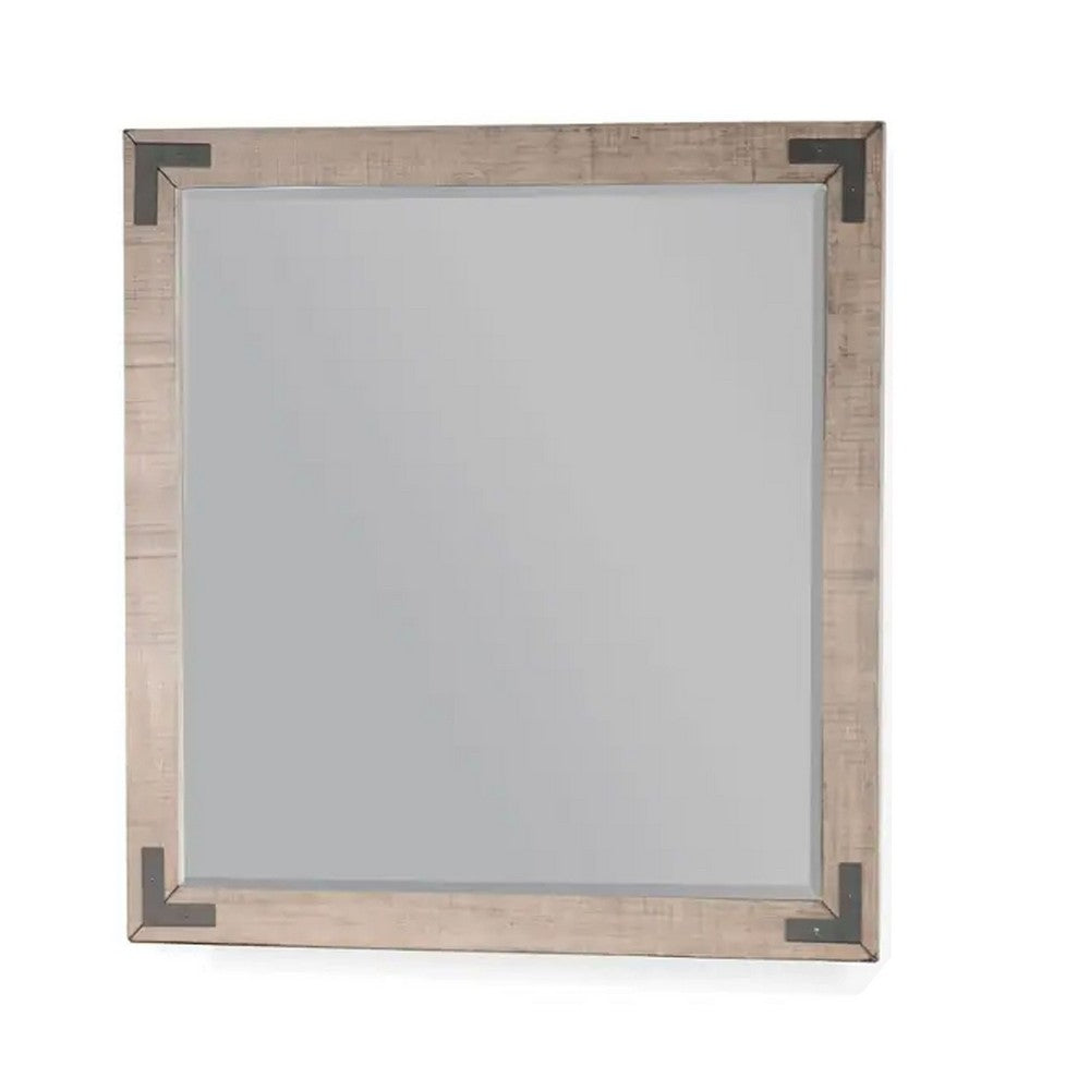 Desy Vanity Dresser Mirror, 40x41 Light Sand Brown Mahogany Wood Frame -BM333365