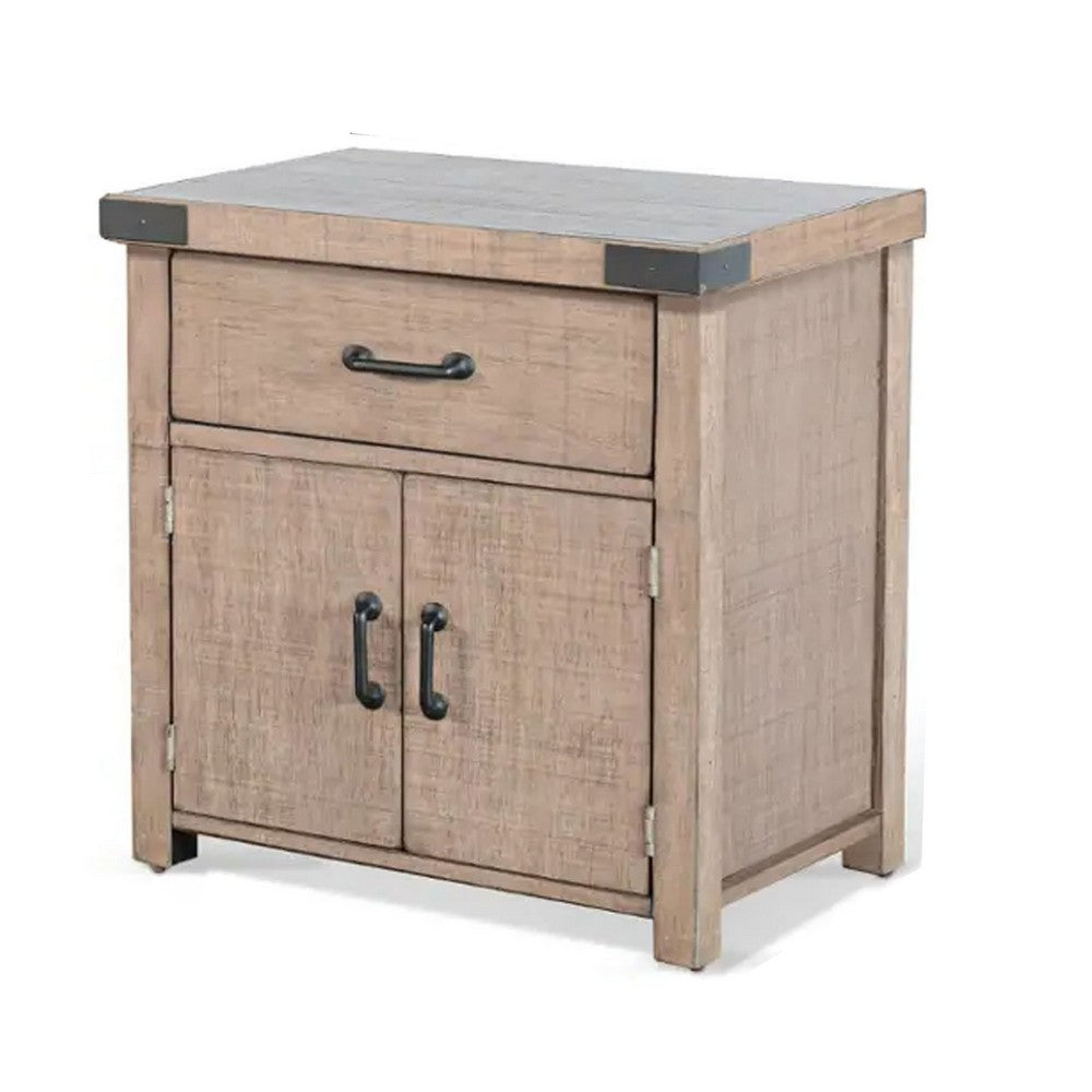Desy Nightstand, Drawer and Door Cabinet, Light Brown Mahogany Wood -BM333366