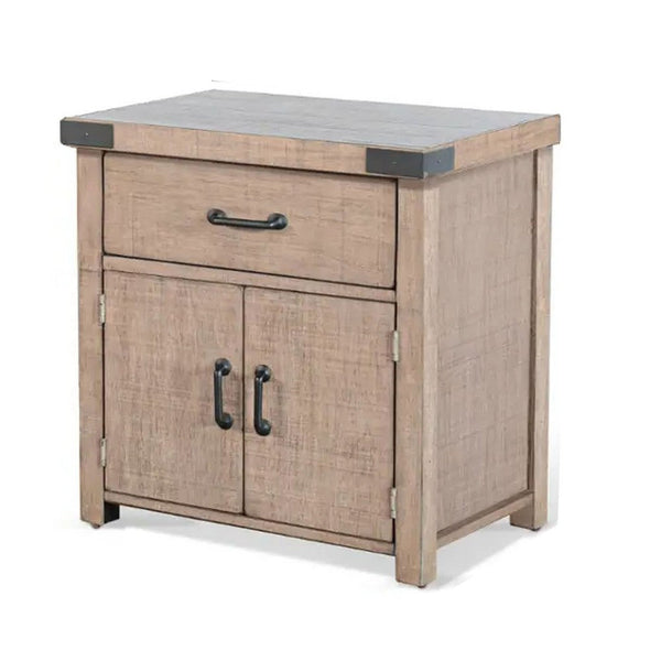 Desy Nightstand, Drawer and Door Cabinet, Light Brown Mahogany Wood -BM333366