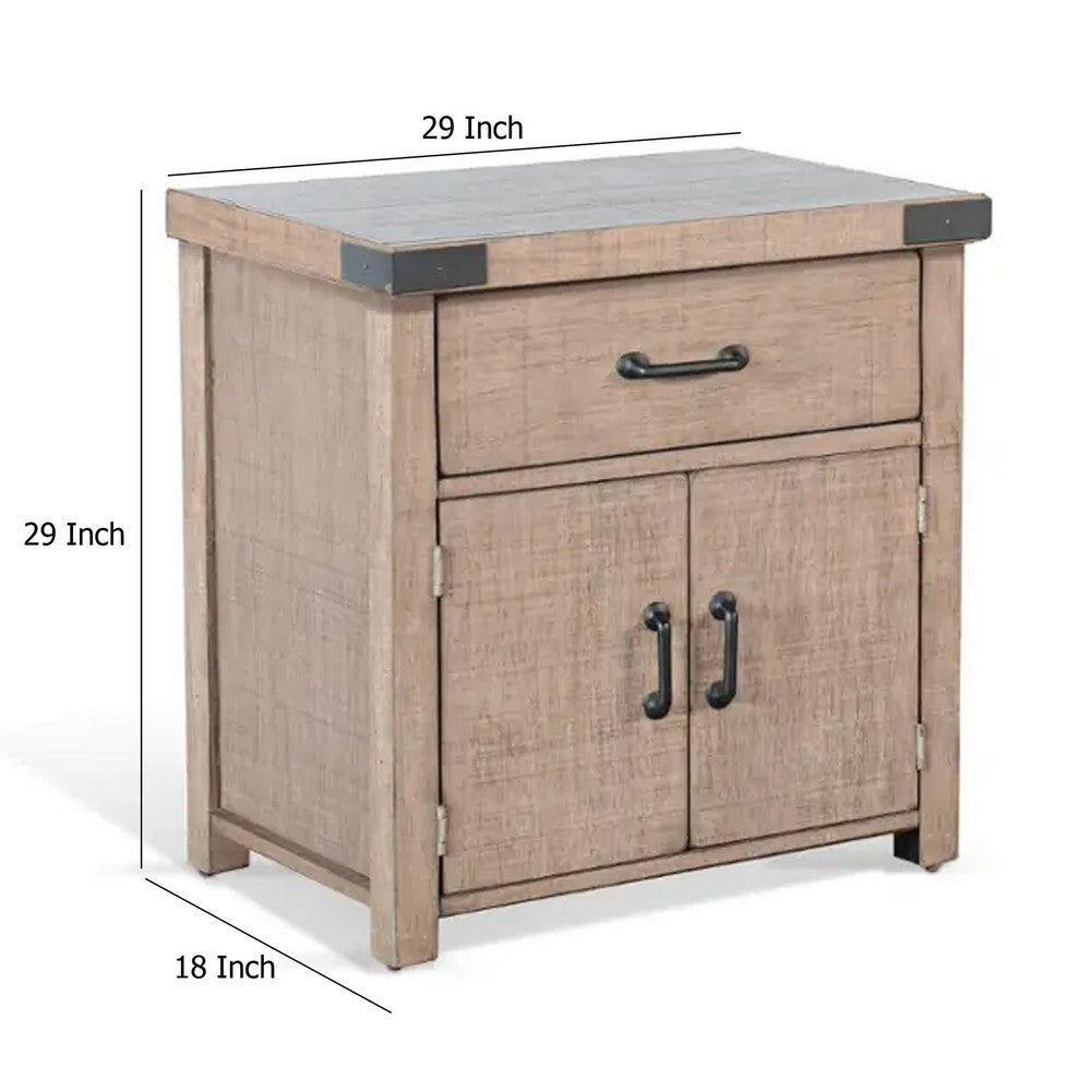 Desy Nightstand, Drawer and Door Cabinet, Light Brown Mahogany Wood -BM333366