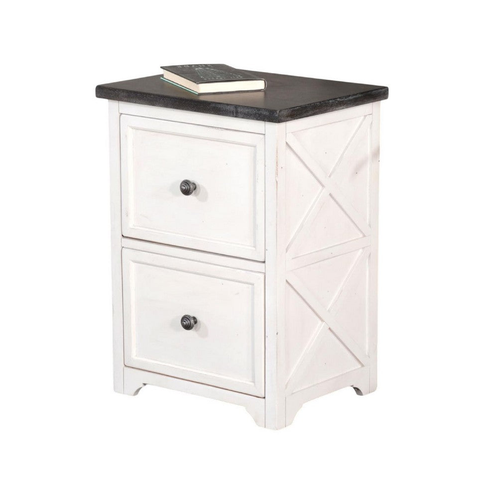 Orso File Cabinet, 2 Drawers, Off White and Dark Brown Mahogany Wood -BM333367