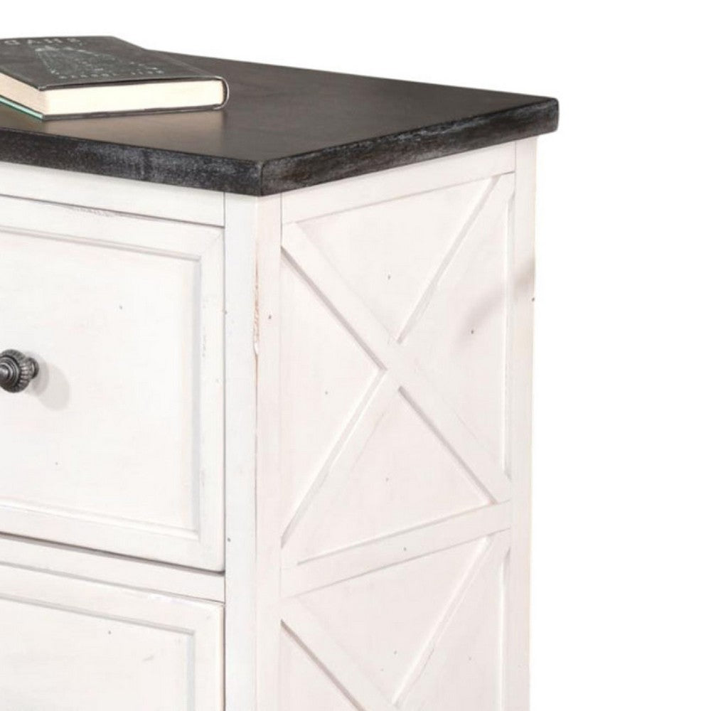 Orso File Cabinet, 2 Drawers, Off White and Dark Brown Mahogany Wood -BM333367