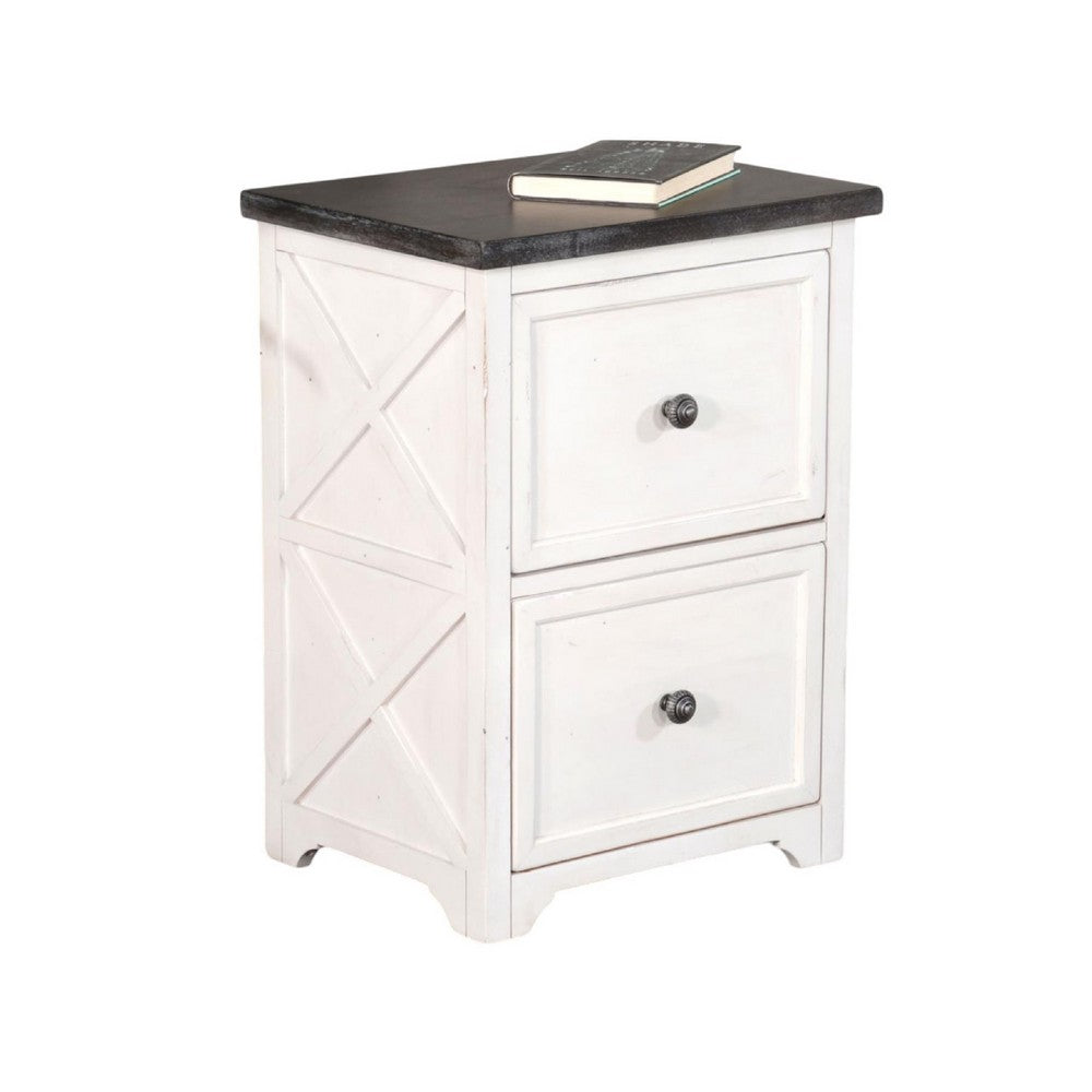 Orso File Cabinet, 2 Drawers, Off White and Dark Brown Mahogany Wood -BM333367