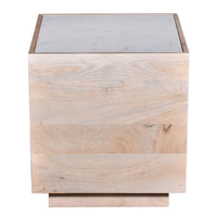Oaz Side End Table, 20 Inch Square Marble Top, Mango Wood, Oak White -BM333389