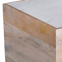Oaz Side End Table, 20 Inch Square Marble Top, Mango Wood, Oak White -BM333389