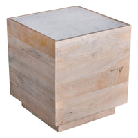 Oaz Side End Table, 20 Inch Square Marble Top, Mango Wood, Oak White -BM333389