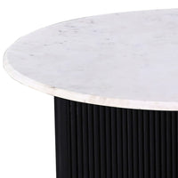 Pryz Coffee Table, 31 Inch Marble Top, Mango Wood, Black Pedestal -BM333392