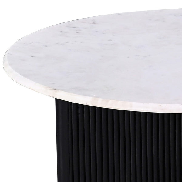 Pryz Coffee Table, 31 Inch Marble Top, Mango Wood, Black Pedestal -BM333392