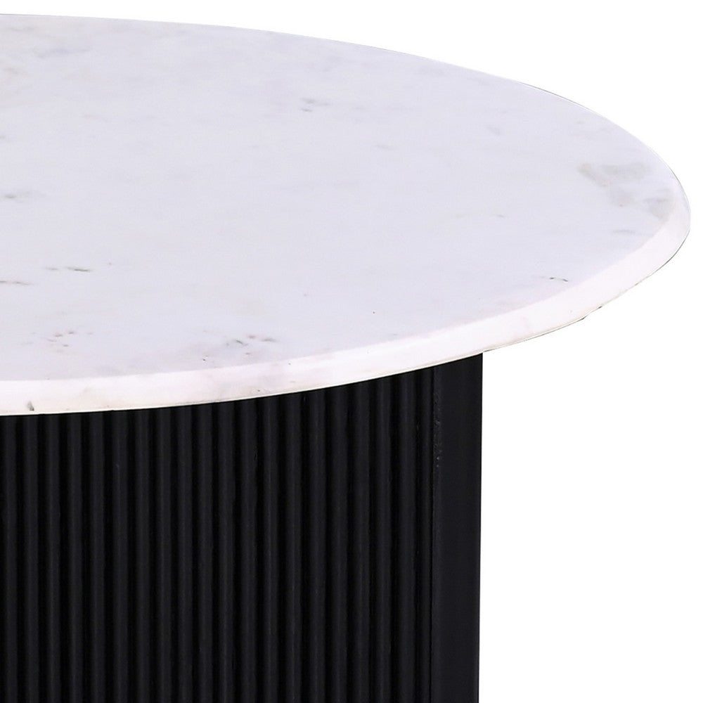 Pryz Coffee Table, 31 Inch Marble Top, Mango Wood, Black Pedestal -BM333392