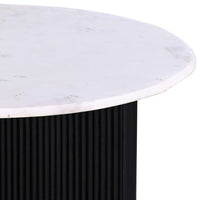 Pryz Coffee Table, 31 Inch Marble Top, Mango Wood, Black Pedestal -BM333392