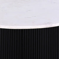Pryz Coffee Table, 31 Inch Marble Top, Mango Wood, Black Pedestal -BM333392