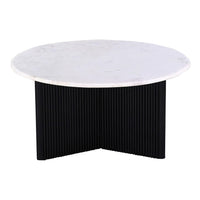 Pryz Coffee Table, 31 Inch Marble Top, Mango Wood, Black Pedestal -BM333392
