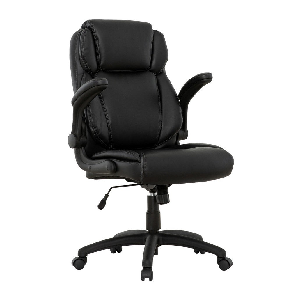 Sely Rolling Office Chair, 42 Inch Adjustable Height, Black Leather -BM333395