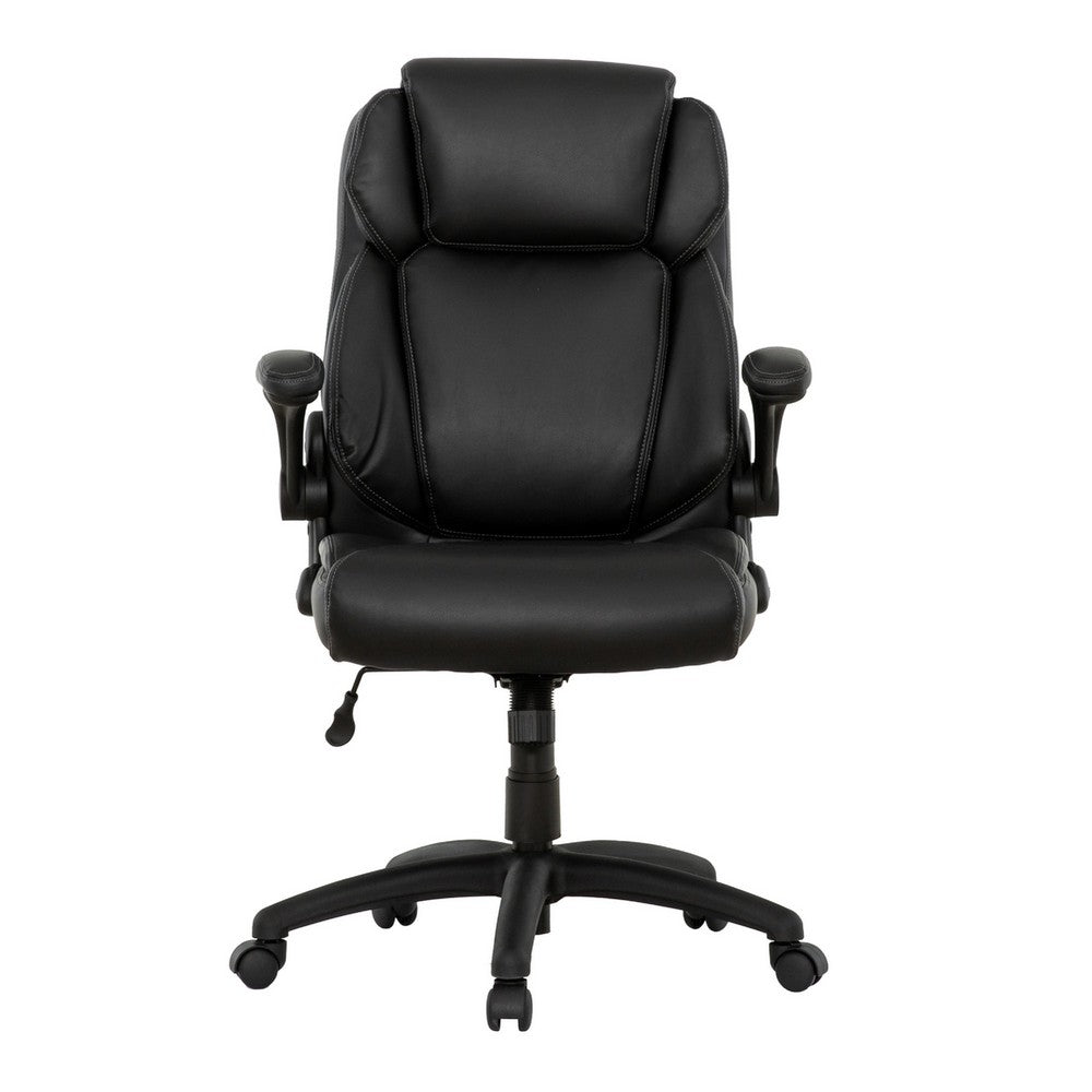 Sely Rolling Office Chair, 42 Inch Adjustable Height, Black Leather -BM333395