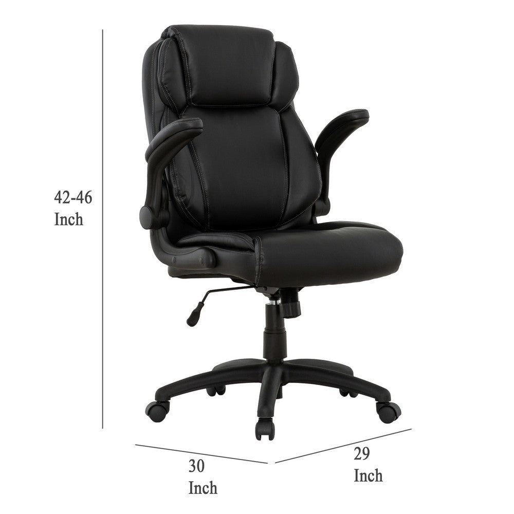 Sely Rolling Office Chair, 42 Inch Adjustable Height, Black Leather -BM333395