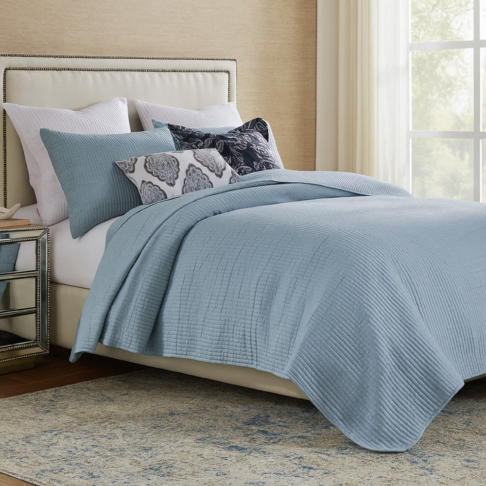 Fys 2pc Twin XL Size Coverlet Set, Woven Jacquard, Chambray Blue -BM333401