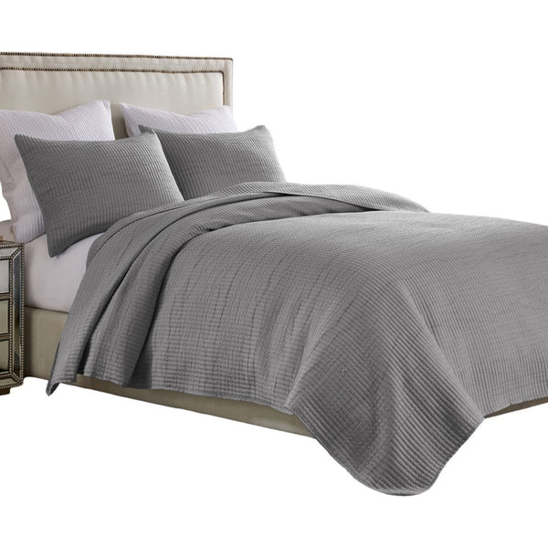 Fys 3pc Queen Size Coverlet Set, Soft Woven Jacquard Matelasse, Gray -BM333405