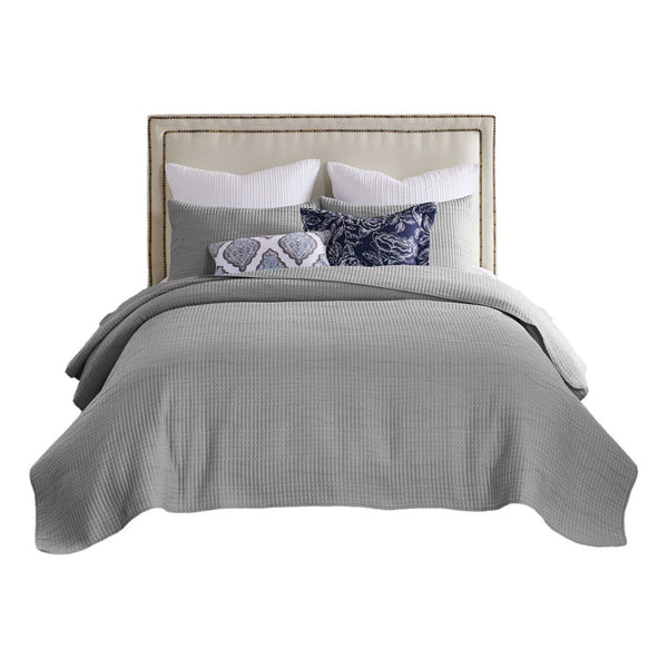 Fys 3pc Queen Size Coverlet Set, Soft Woven Jacquard Matelasse, Gray -BM333405