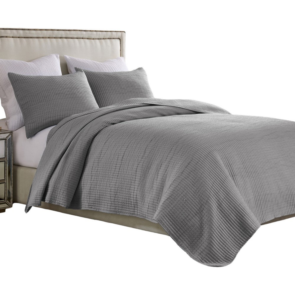 Fys 3pc King Size Coverlet Set, Soft Woven Jacquard Matelasse, Gray -BM333406
