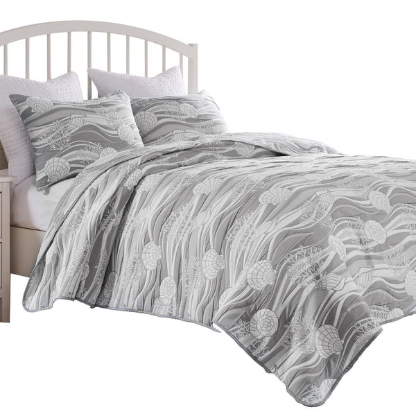 Doz 3pc Queen Size Coverlet Set, Coastal Matelasse, Harbor Gray, White -BM333408