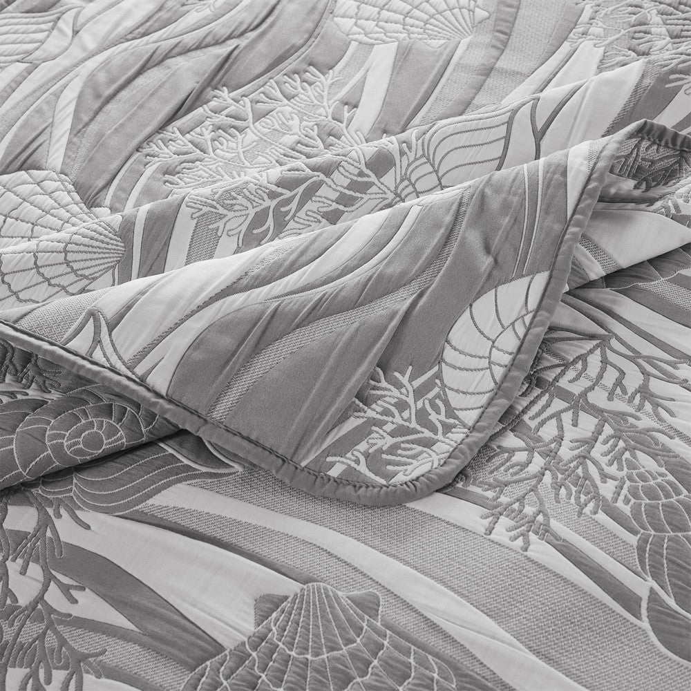 Doz 3pc Queen Size Coverlet Set, Coastal Matelasse, Harbor Gray, White -BM333408