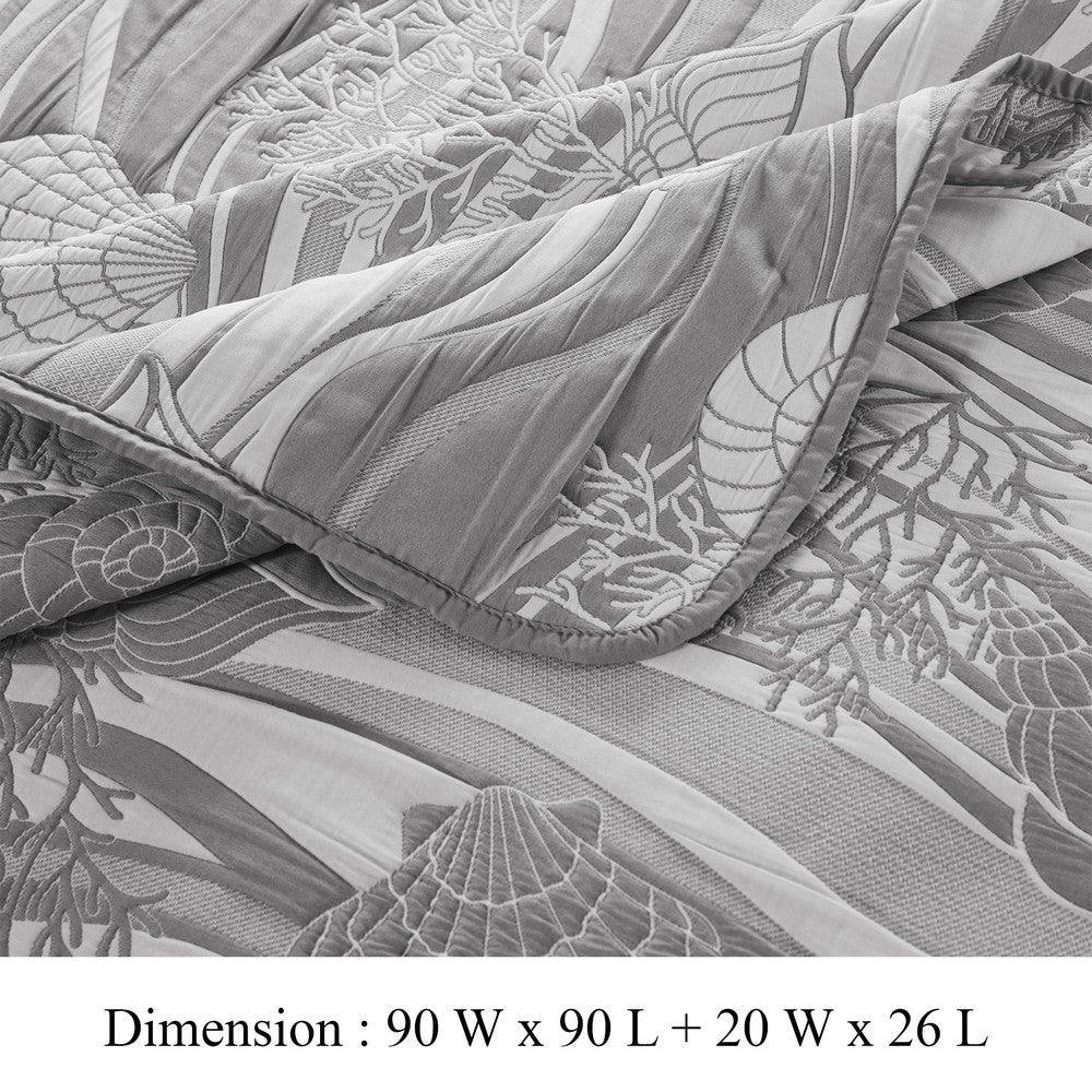 Doz 3pc Queen Size Coverlet Set, Coastal Matelasse, Harbor Gray, White -BM333408
