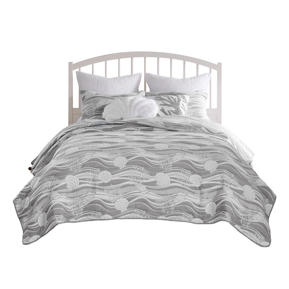 Doz 3pc Queen Size Coverlet Set, Coastal Matelasse, Harbor Gray, White -BM333408