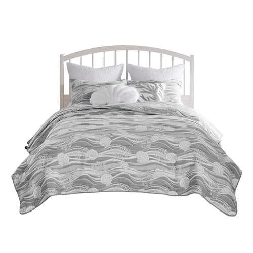 Doz 3pc King Size Coverlet Set, Coastal Matelasse, Harbor Gray, White -BM333409