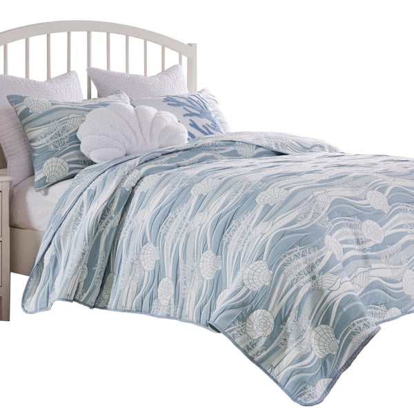 Doz 3pc Queen Size Coverlet Set, Coastal Matelasse, Tidal Blue, White -BM333411